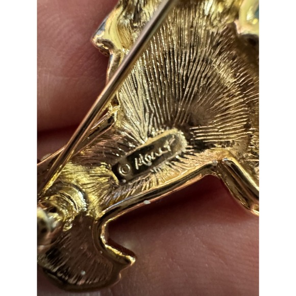 Monet Gold Tone Crystal Rhinestone Dog‎ Puppy Scottie Bow Brooch Pin - Picture 5 of 5